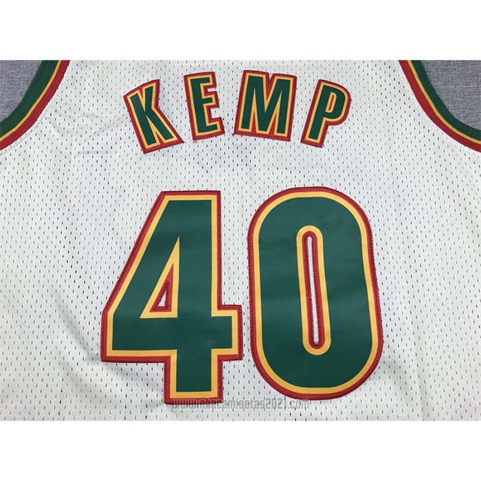 Camiseta Seattle SuperSonics Shawn Kemp #40 Mitchell & Ness Chainstitch Crema